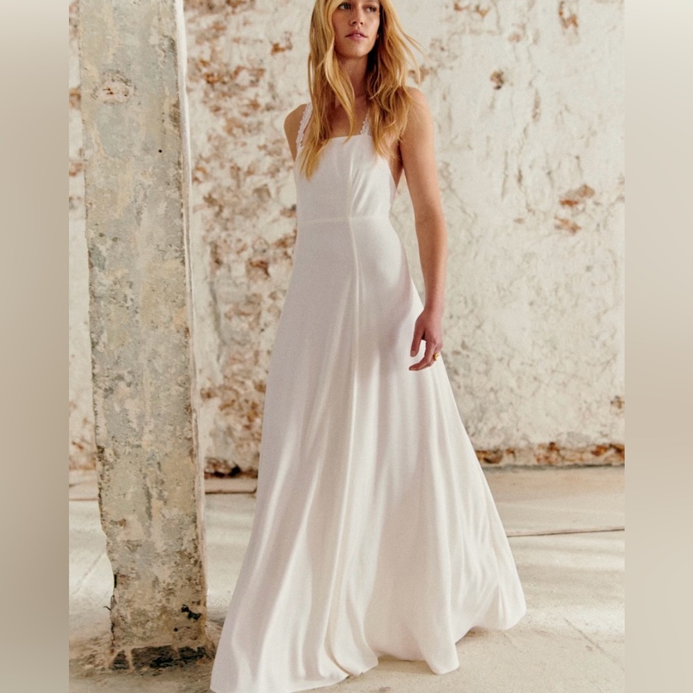 Sezane White Halter Sleeveless Bridal Maxi Gown